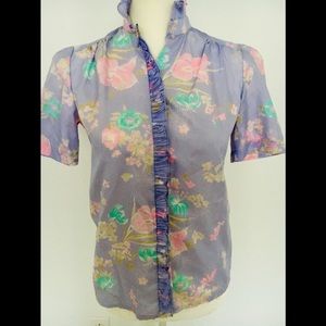Vintage 70s short sleeve polyester ruffle shirt